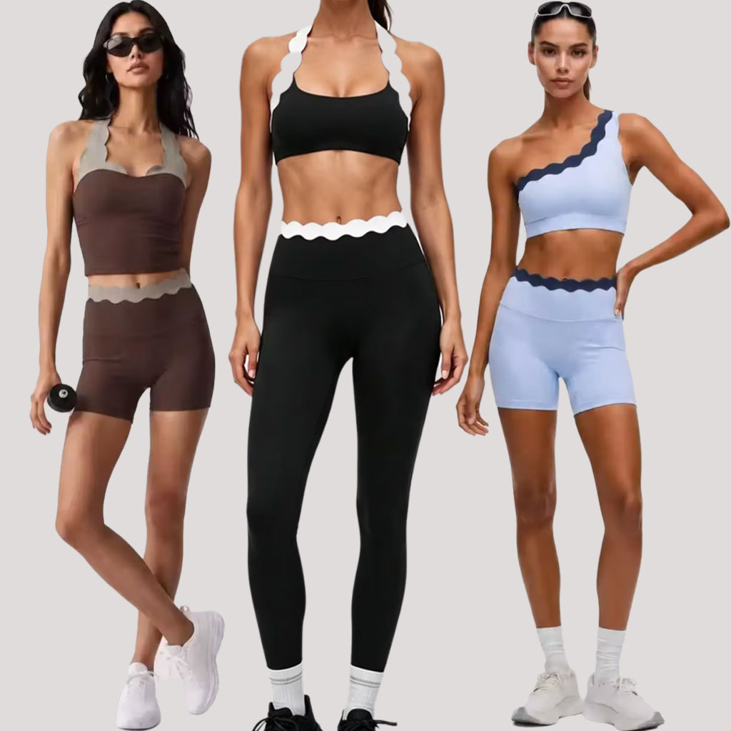 Yoga Fitness Set - Women 2‑Piece Yoga Outfit Two‑Tone Scalloped
