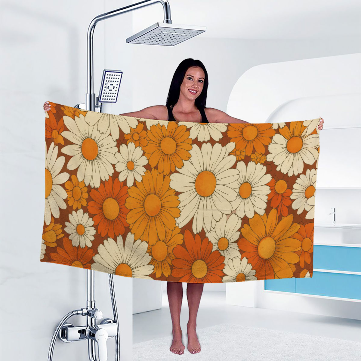 Yoga Fitness Machine - 1PC Retro Orange and White Daisy